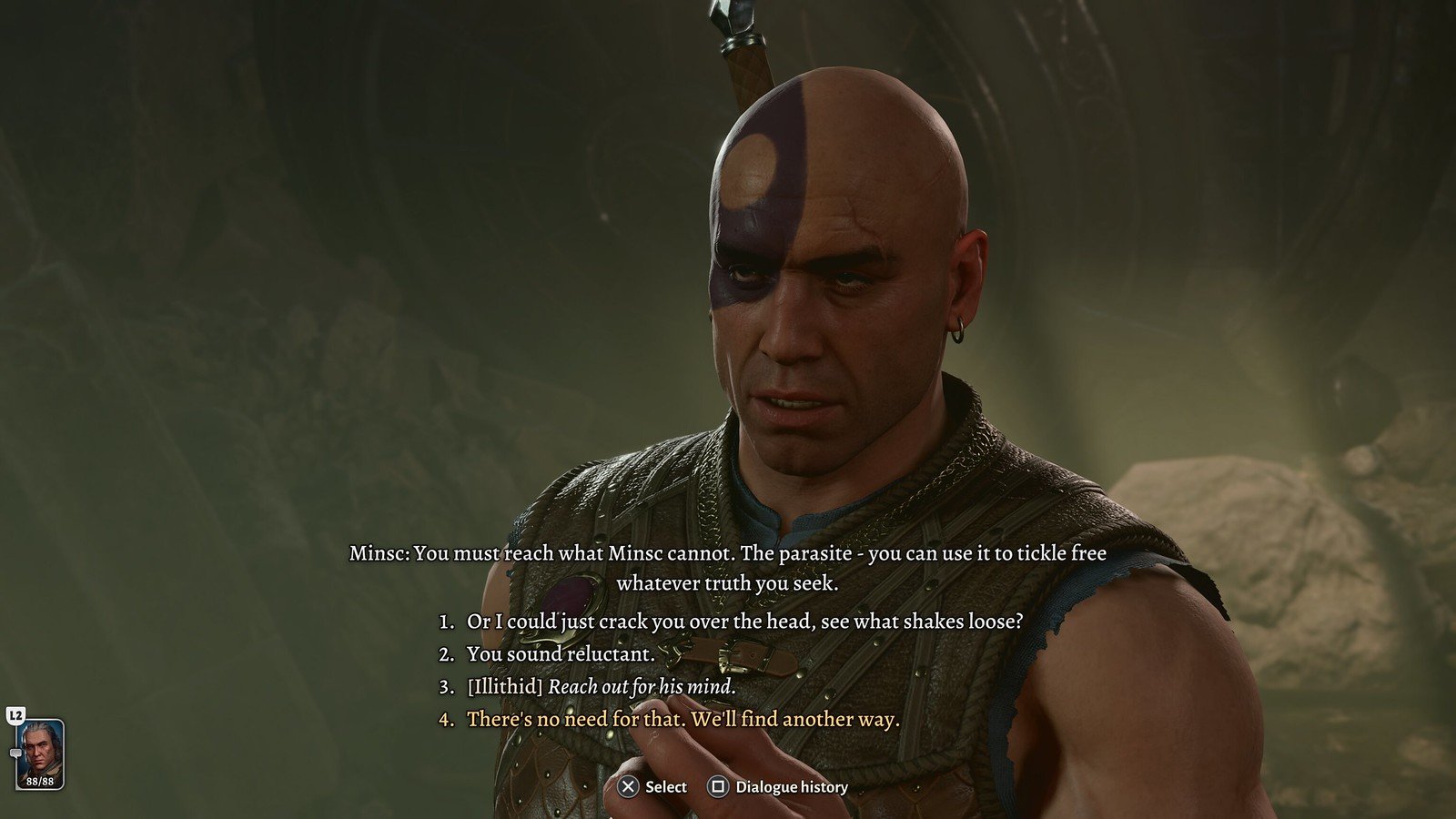 Baldur's Gate 3 dialogue interface showing character conversation options and narrative choices